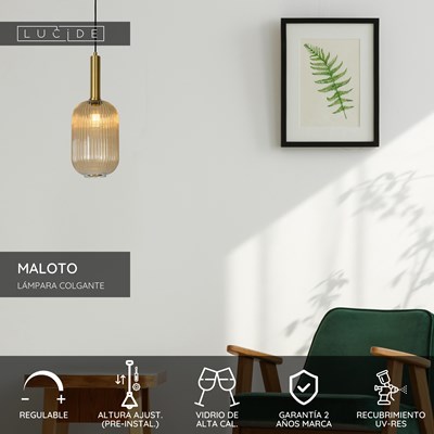 Lucide MALOTO - Lámpara colgante - Ø 20 cm - 1xE27 - Ámbar